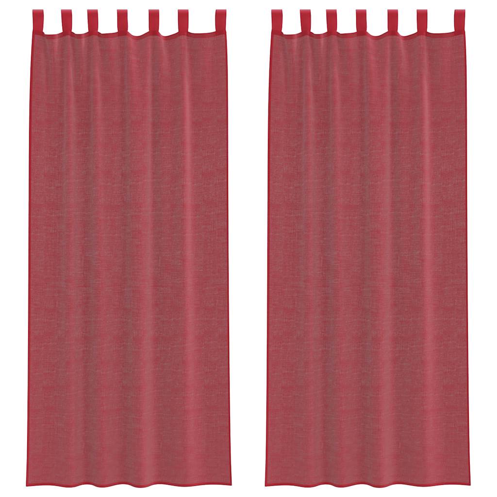 Vidaxl tende in voile con tasche per aste 2 pezzi rosso vino