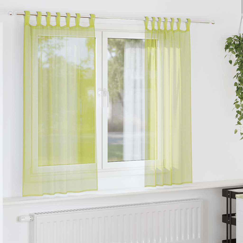 VidaXL tende in voile con bordo superiore 2 pezzi verde mela
