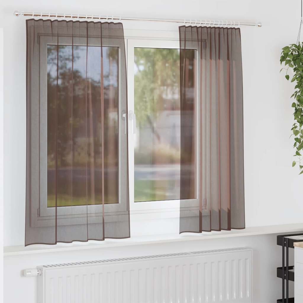 Vidaxl tende in voile con linguetta superiore 2 pz marrone
