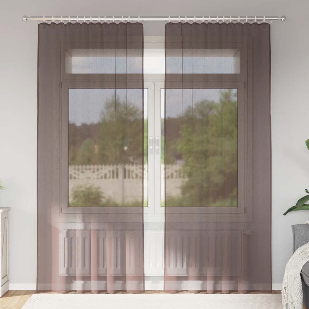 Vidaxl tende in voile con linguetta superiore 2 pz marrone