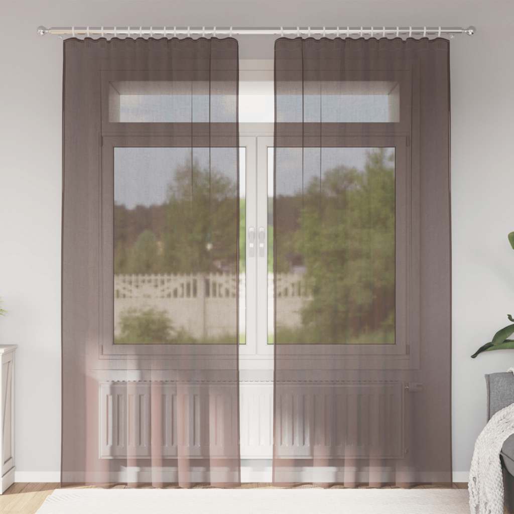Vidaxl tende in voile con linguetta superiore 2 pz marrone