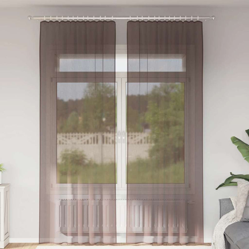 Vidaxl cortinas gasa con trabilla 2 piezas marrón