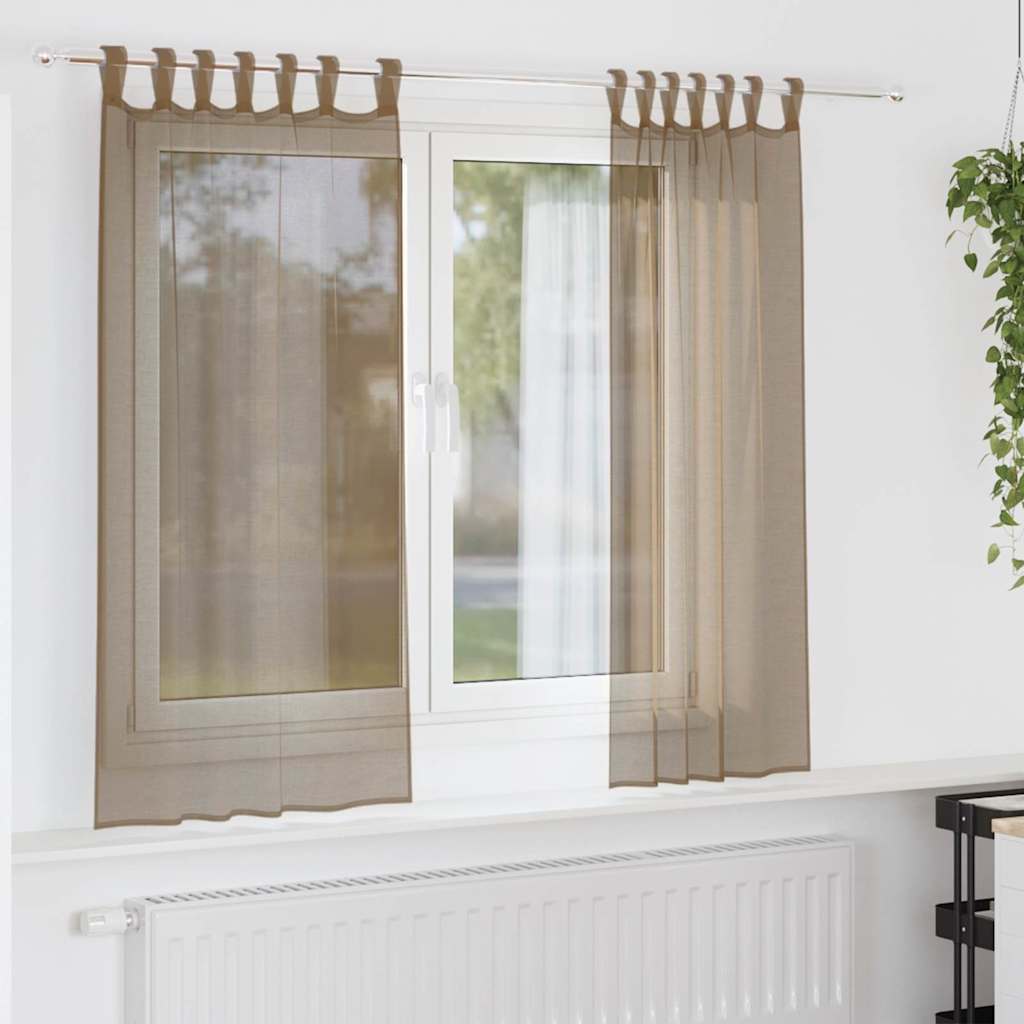 Tende Vidaxx voile con passanti 2 pz 140x175 cm marrone chiaro