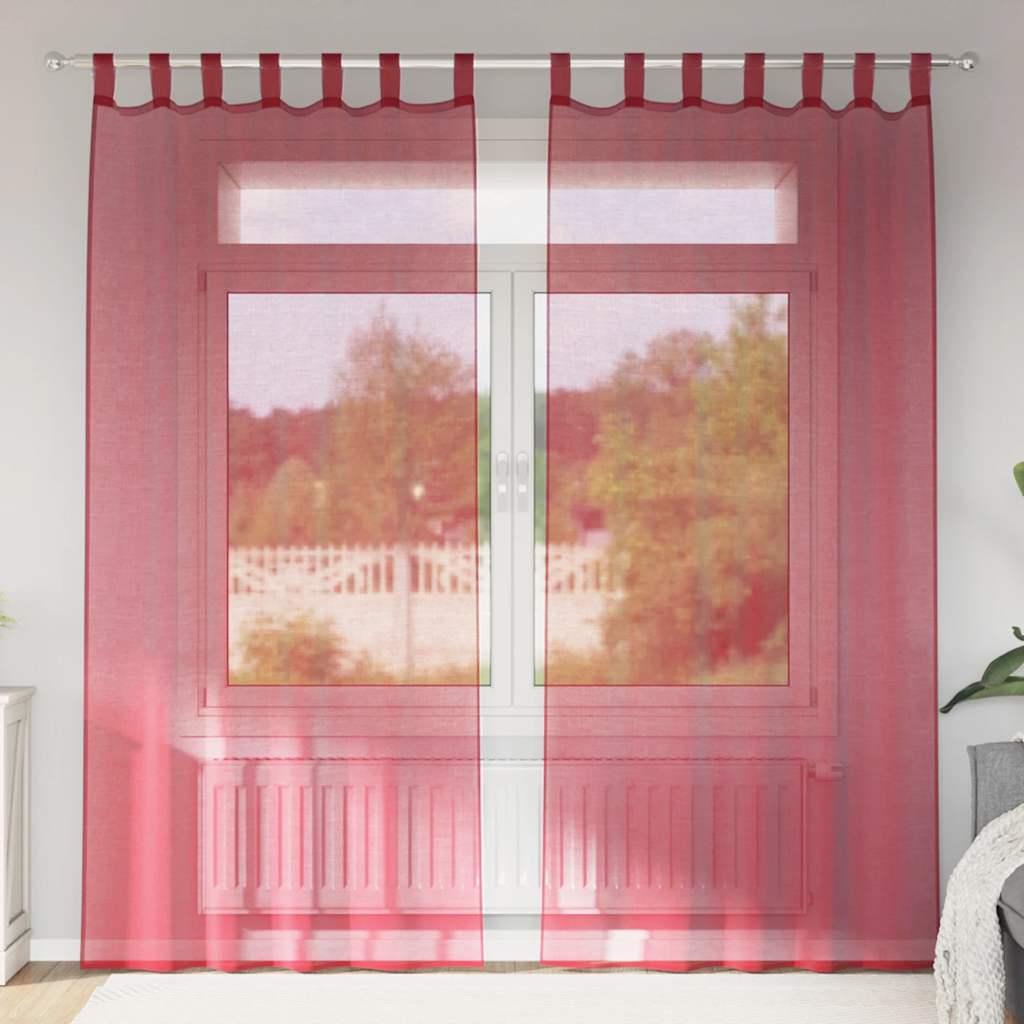 Vidaxl gordijnen voile met lussen 2 st 140x225 cm wijnrood