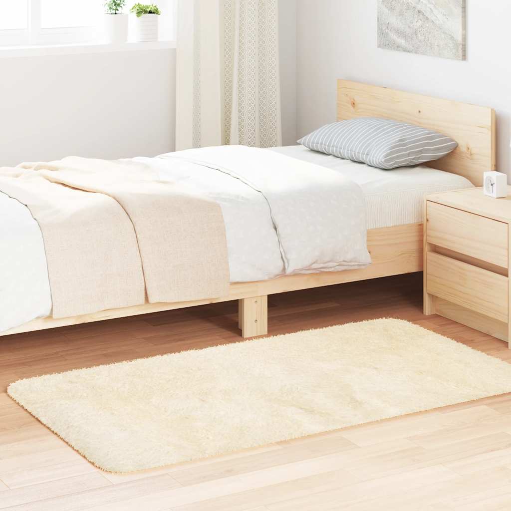Vidaxl hoogpolig vloerkleed navarra 80x150 cm polyester crèmekleurig