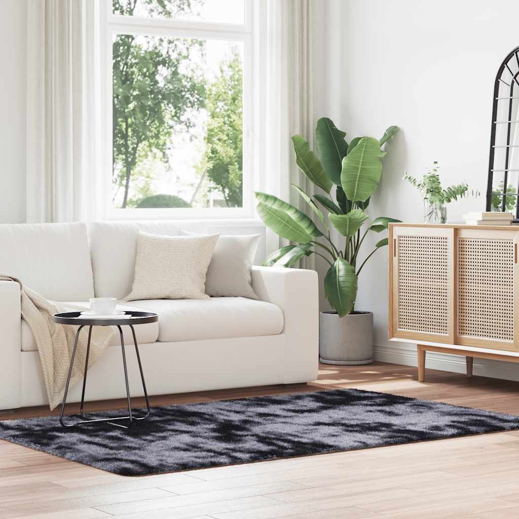 Vidaxl hoogpolig vloerkleed navarra 130x200 cm polyester donkergrijs