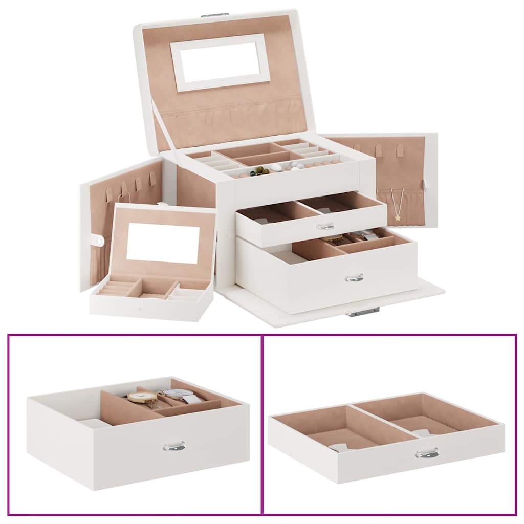 Vidaxl sieradendoosje 3laags met spiegel afsluitbaar 26x18x17,5 cm wit