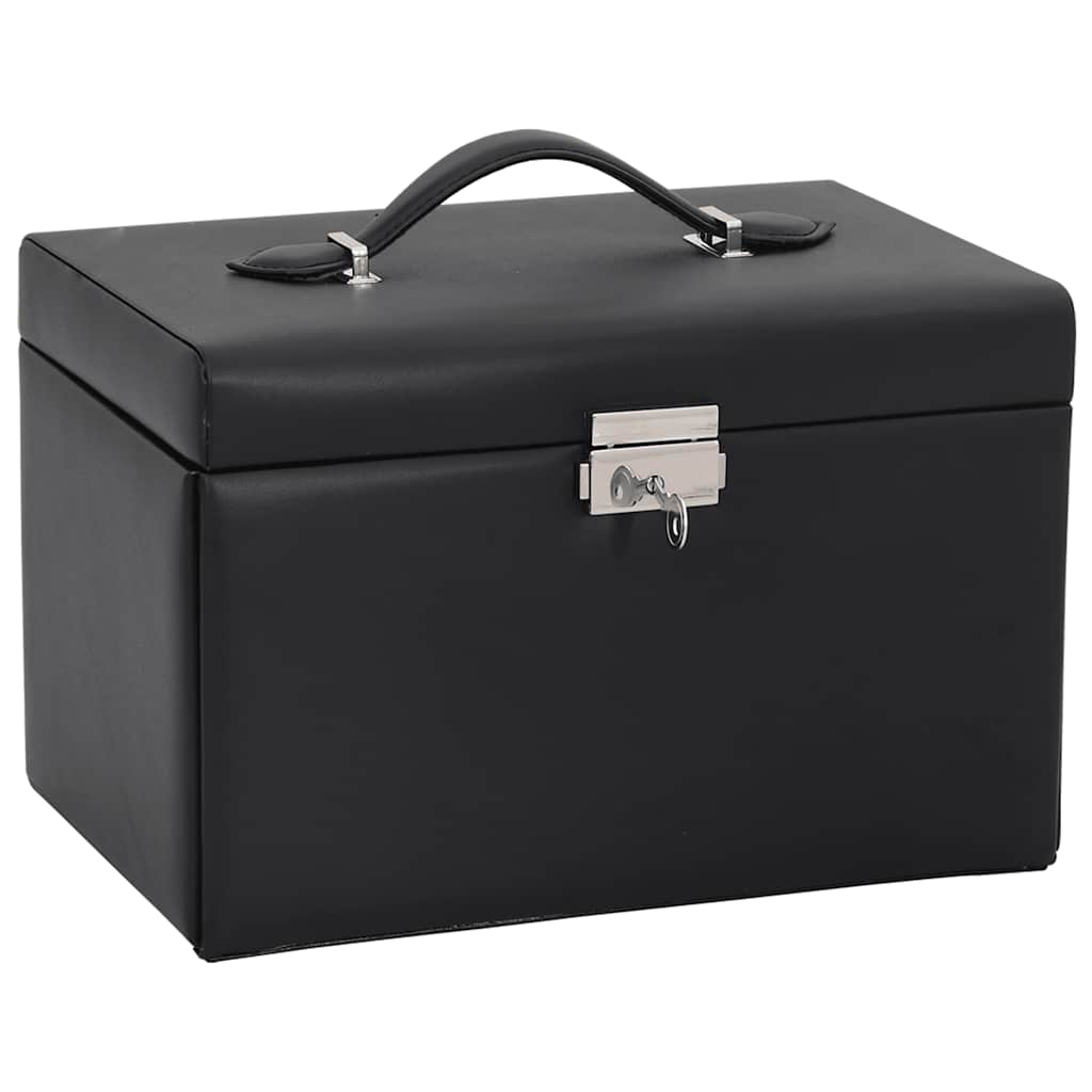 Vidaxl sieradendoosje 3-laags spiegel afsluitbaar 26x18x17,5 cm zwart