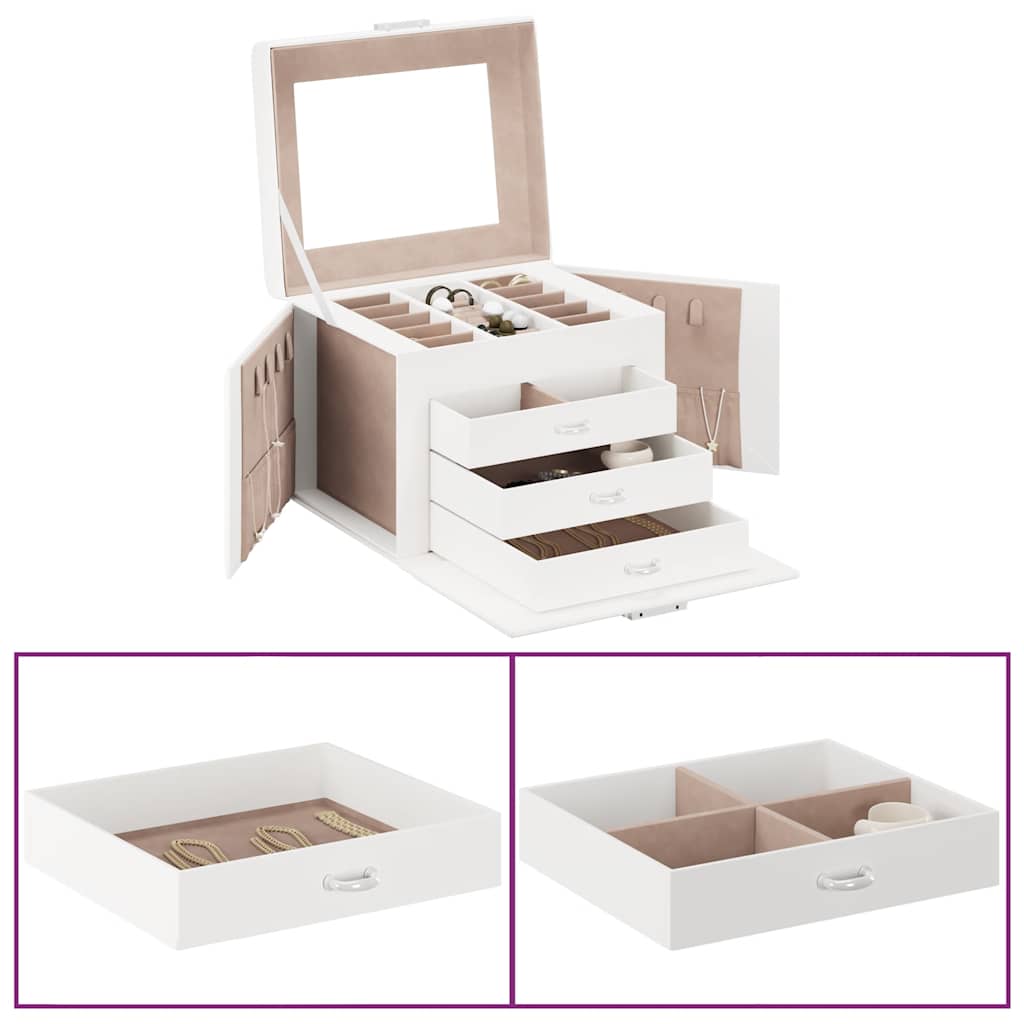 Vidaxx joyero 4 capas espejo con cerradura 22,5x17,5x16,5 cm blanco