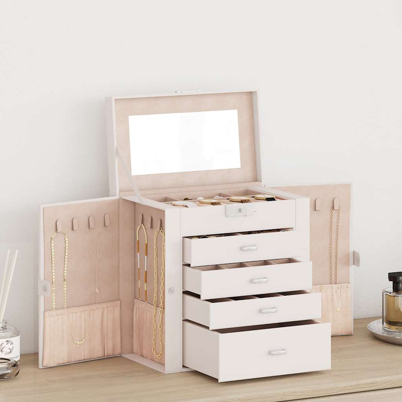 VidaXL joyero de 5 capas con espejo con cerradura blanco