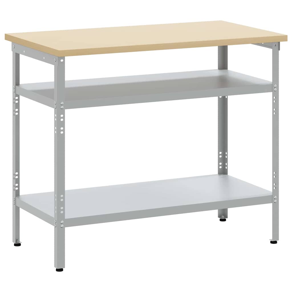 Vidaxxl mesa de trabajo con estante gris 100 x 55 x 85 cm acero con recubrimiento en polvo