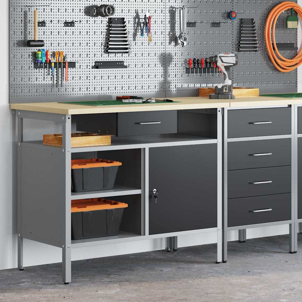Banco da lavoro VidaXL con cassetto con ripiano nero e grigio 100 x 55 x 85 cm
