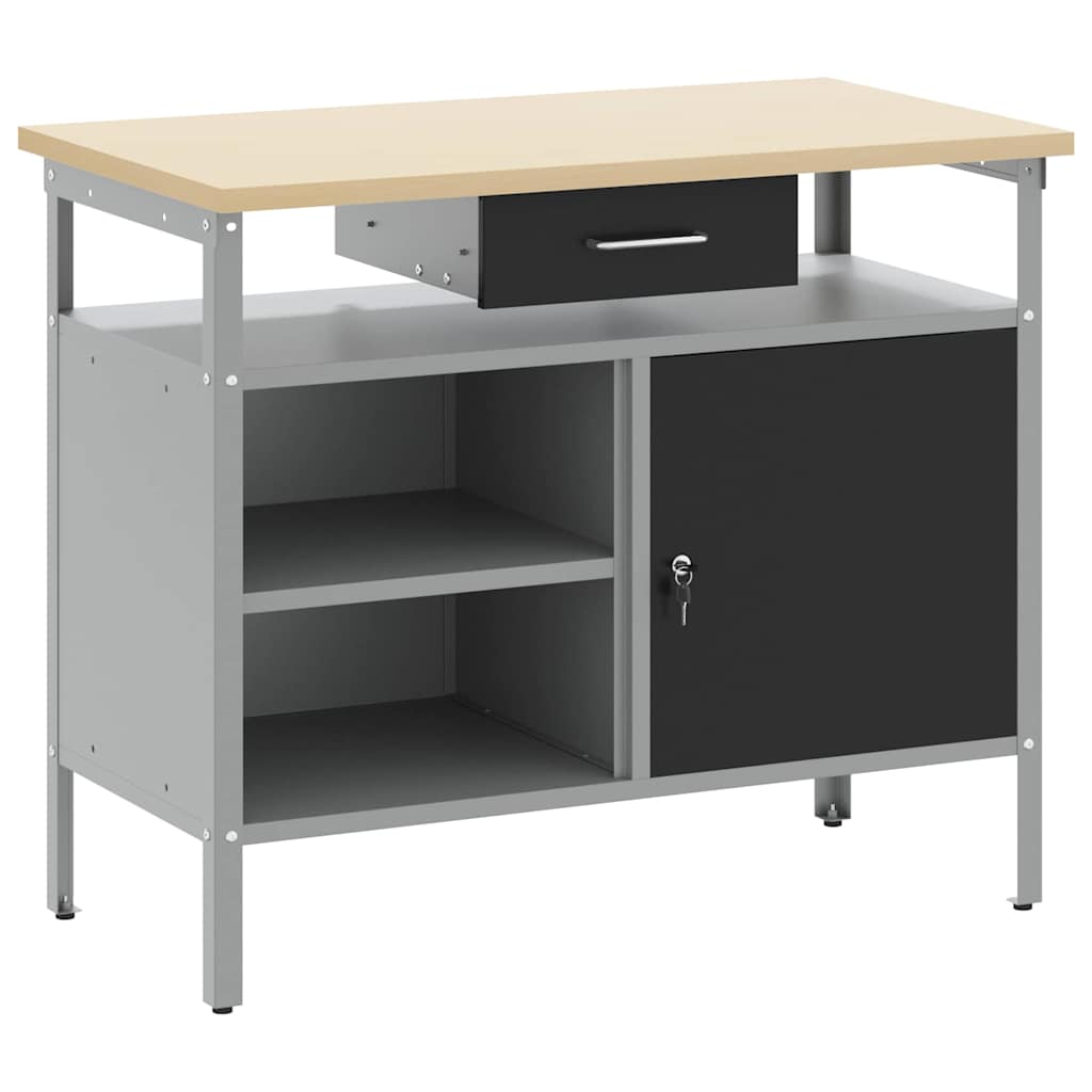 Banco da lavoro VidaXL con cassetto con ripiano nero e grigio 100 x 55 x 85 cm