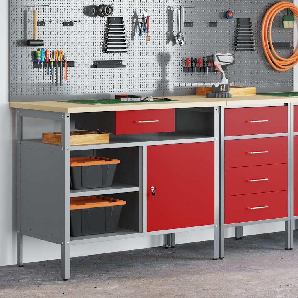 Vidaxxl workbench with drawer with shelf red and gray 100 x 55 x 85 cm