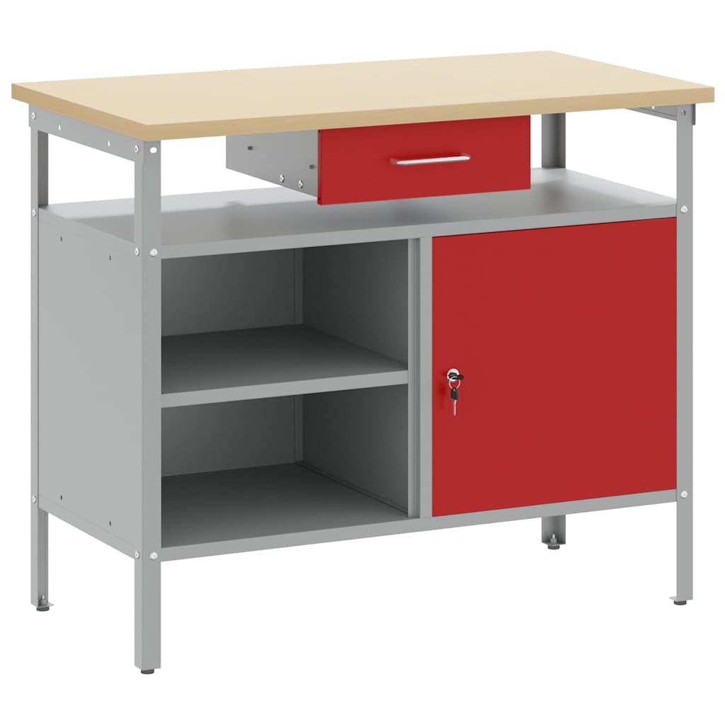 Vidaxxl workbench with drawer with shelf red and gray 100 x 55 x 85 cm