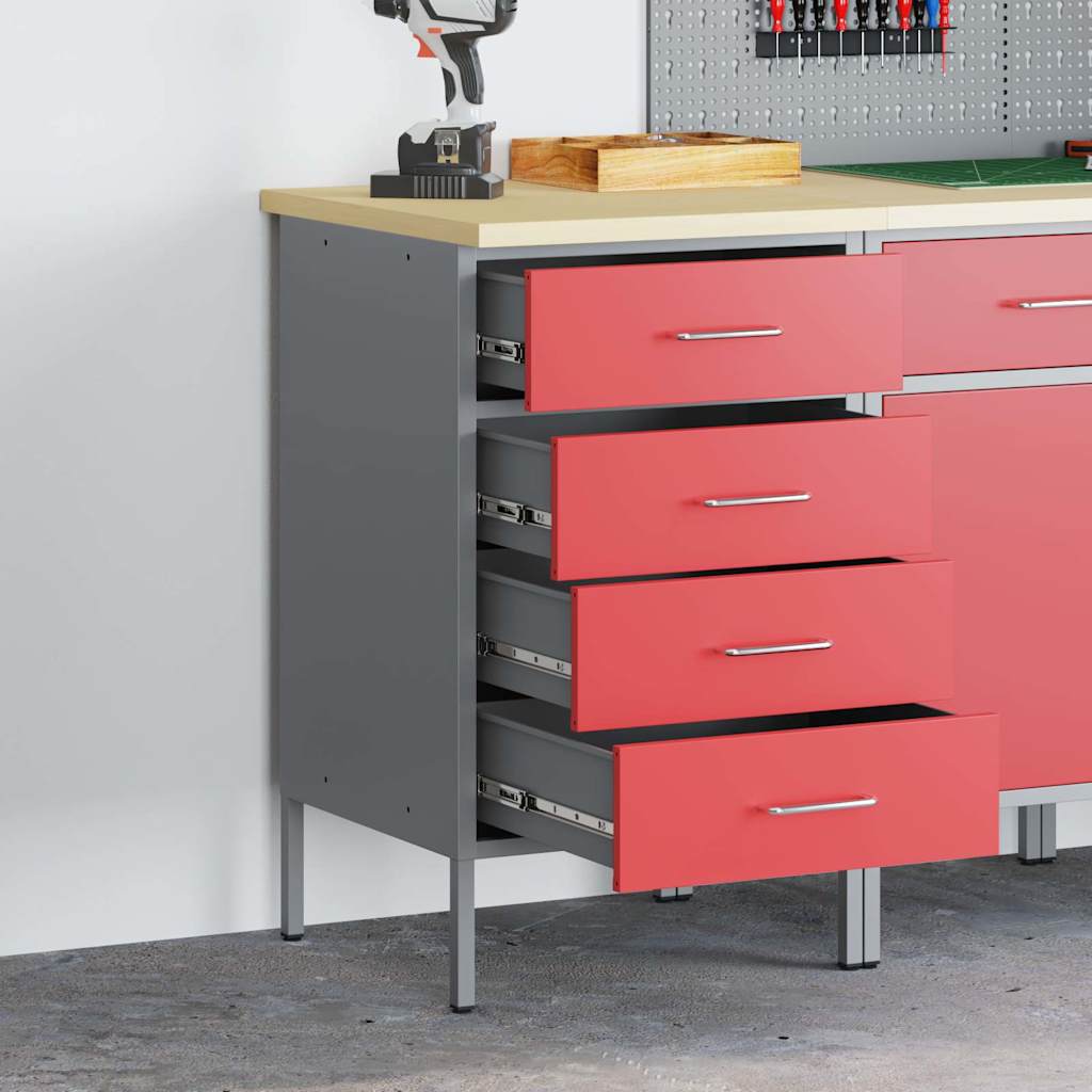 Banco da lavoro VidaXL rosso e grigio 50 x 55 x 85 cm in MDF e acciaio