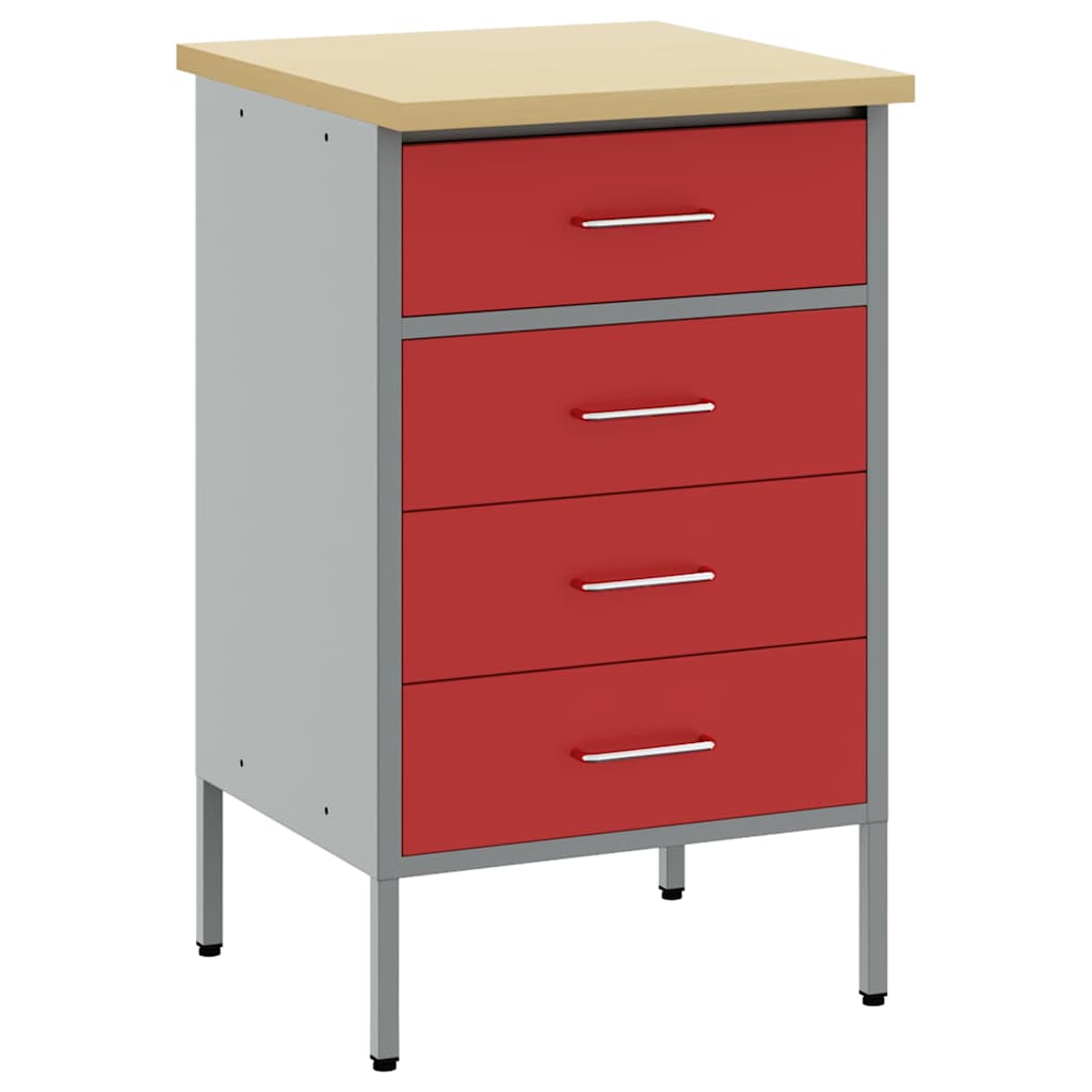 Banco da lavoro VidaXL rosso e grigio 50 x 55 x 85 cm in MDF e acciaio