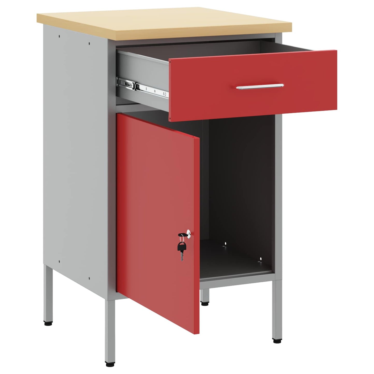 Banco da lavoro VidaXL rosso e grigio 50 x 55 x 85 cm in MDF e acciaio