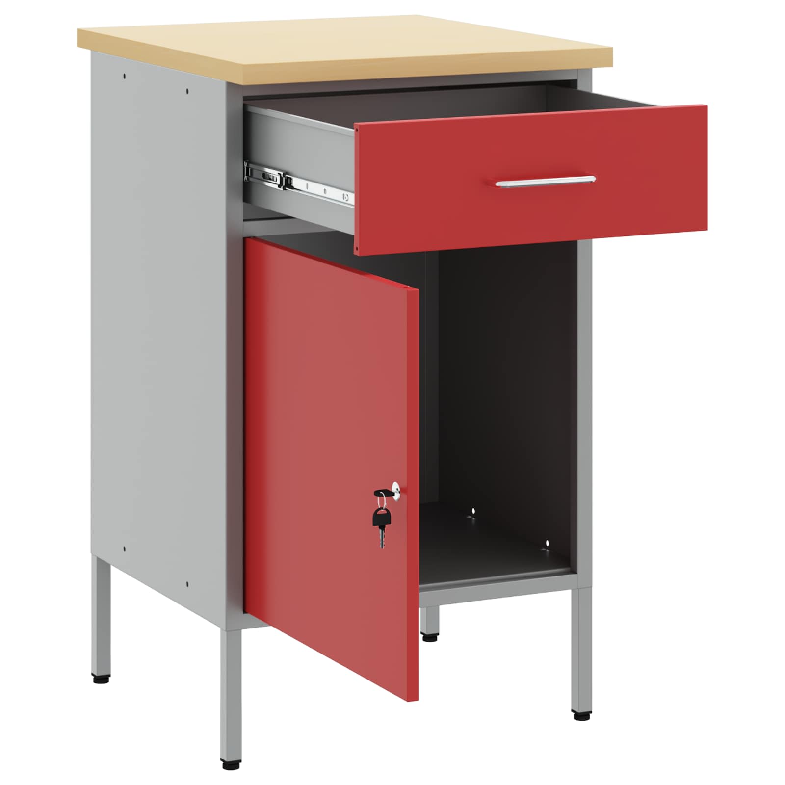 Banco da lavoro VidaXL rosso e grigio 50 x 55 x 85 cm in MDF e acciaio