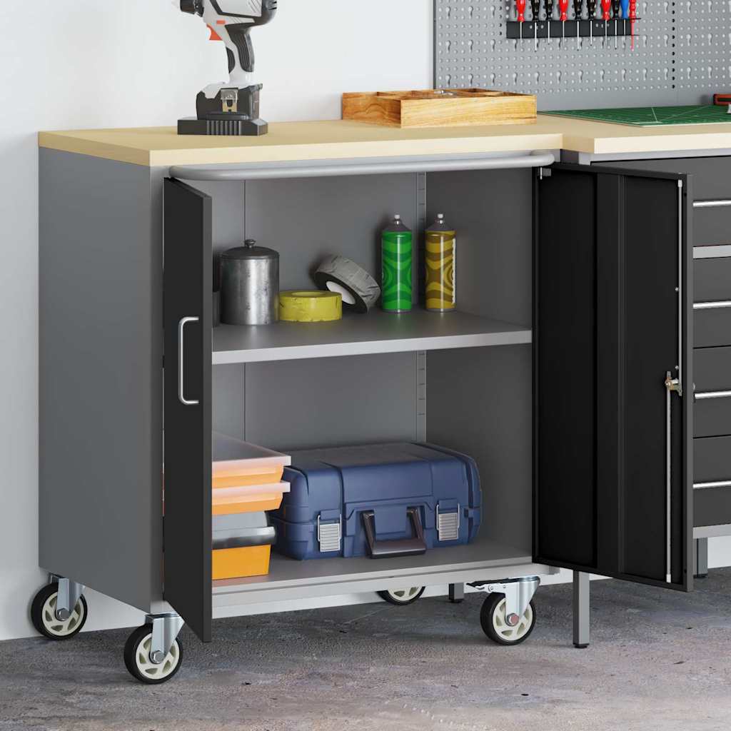 Banco da lavoro Vidaxxl con ripiano con ruota nero e grigio 75 x 45 x 85 cm