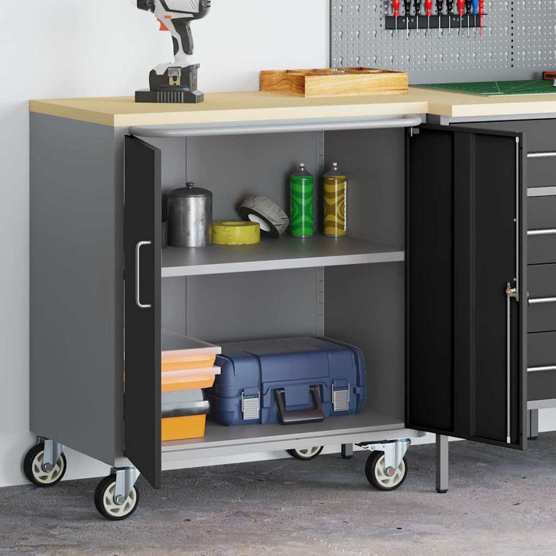 Vidaxxl banco de trabajo con estante con rueda negro y gris 75 x 45 x 85 cm