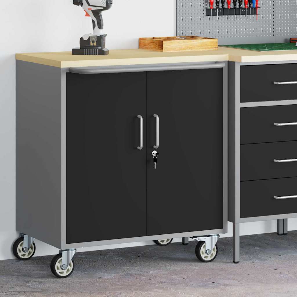Banco da lavoro Vidaxxl con ripiano con ruota nero e grigio 75 x 45 x 85 cm