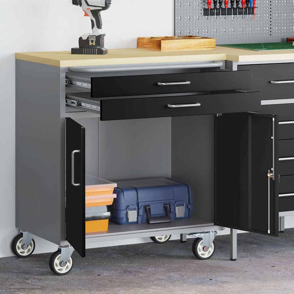 Banco da lavoro VidaXL con cassetto con ruota nero e grigio 75 x 45 x 85 cm