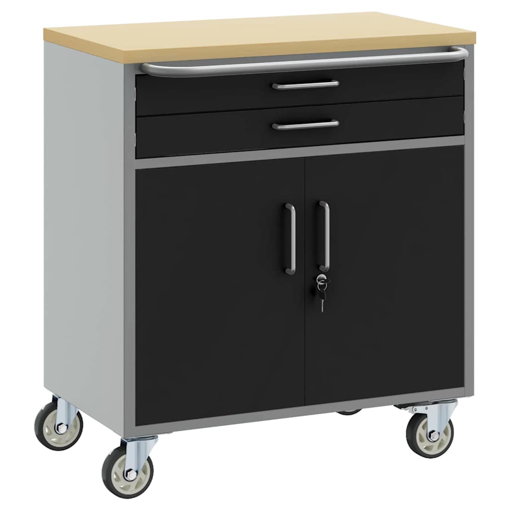 Banco da lavoro VidaXL con cassetto con ruota nero e grigio 75 x 45 x 85 cm