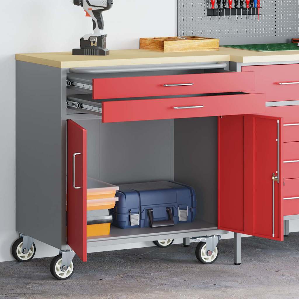 Banco da lavoro VidaXL rosso e grigio 75 x 45 x 85 cm in MDF e acciaio