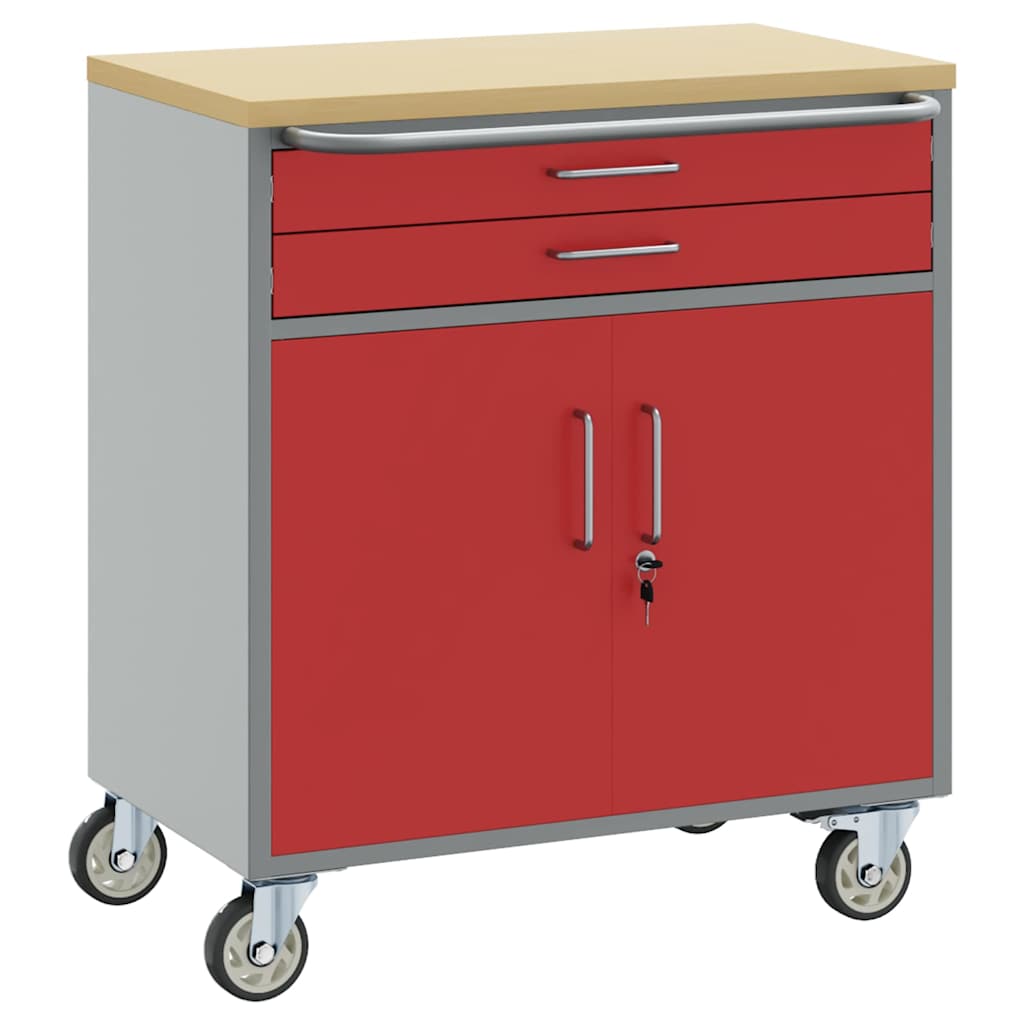 Banco da lavoro VidaXL rosso e grigio 75 x 45 x 85 cm in MDF e acciaio