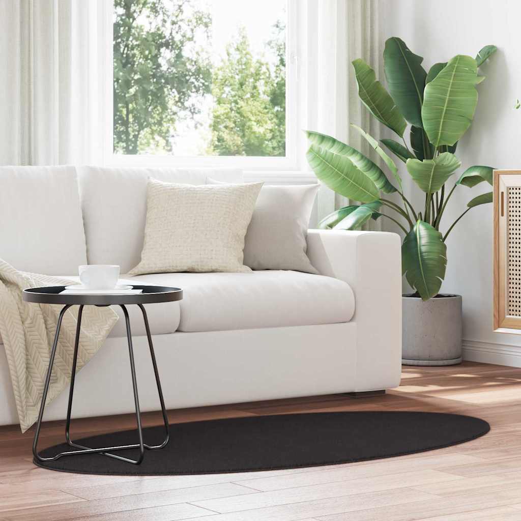 Tappeti Vidaxl ovale huarte nero 80 x 150 cm 100% poliestere