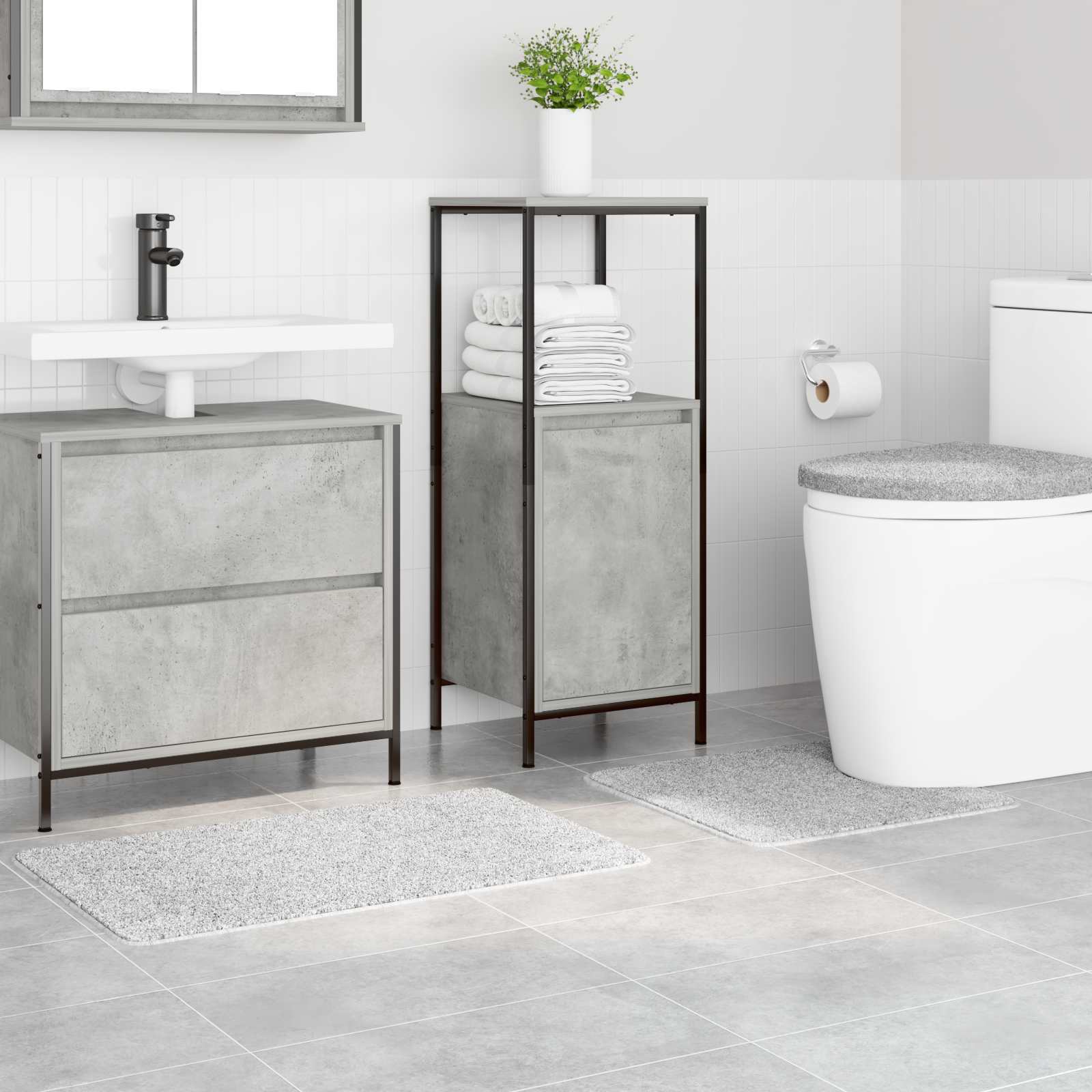 VidaXL set tappetini da bagno antiscivolo 3 pezzi grigio pp