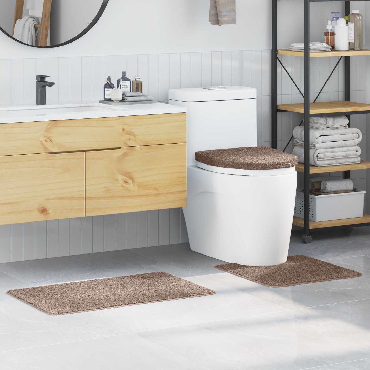 VidaXL set tappetini da bagno antiscivolo 3 pezzi marrone pp