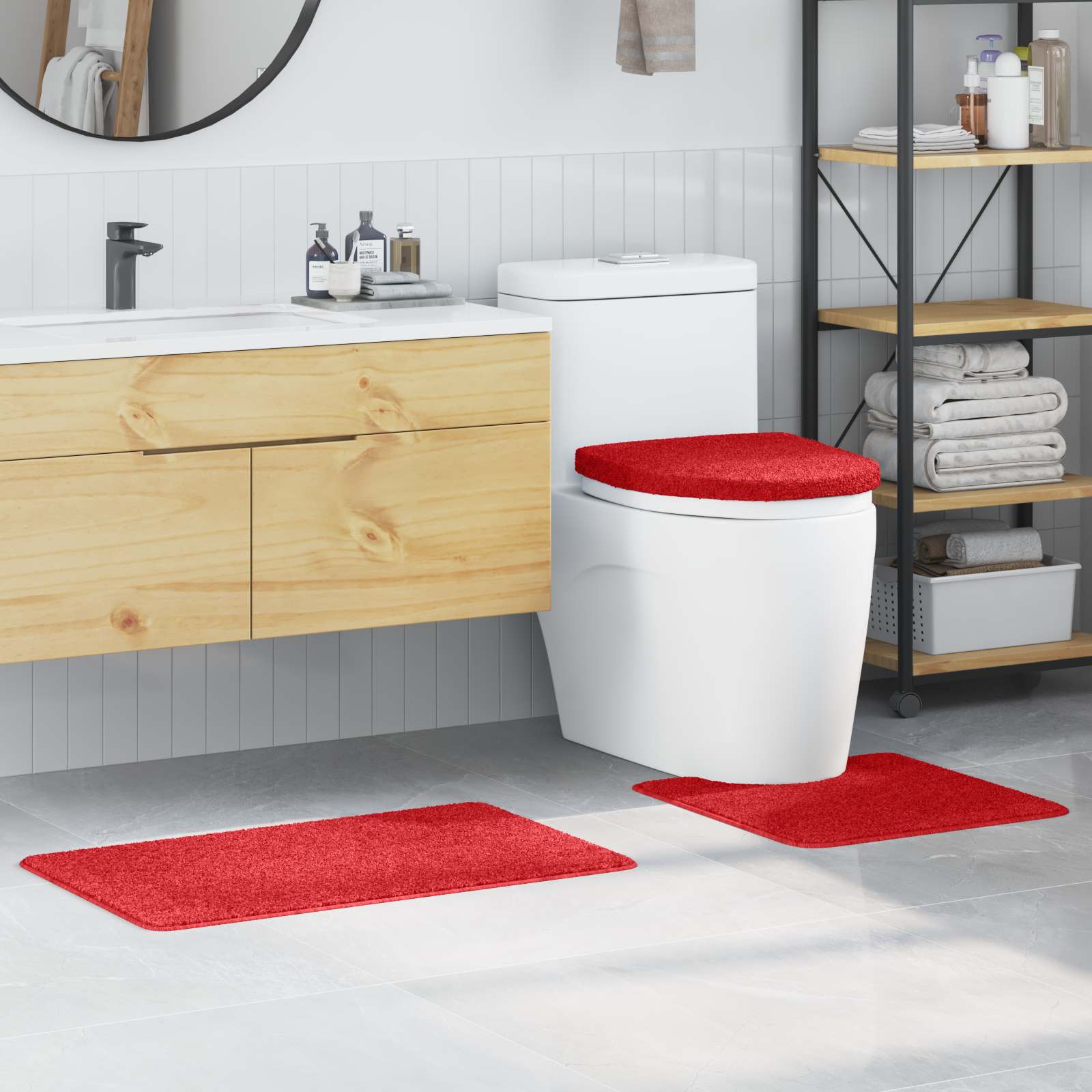 VidaXL juego de alfombrillas de baño antideslizantes 3 pzs pp rojo