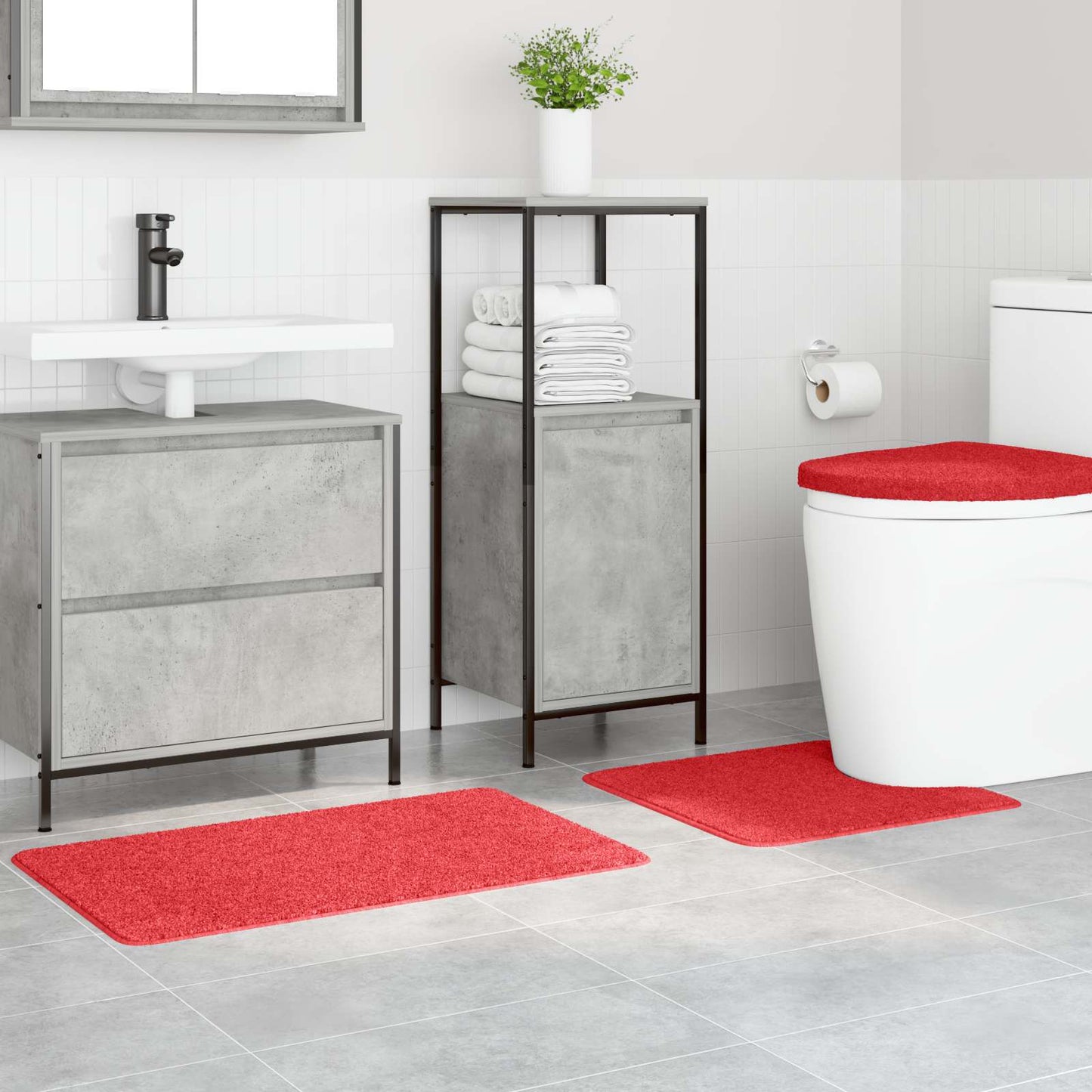 VidaXL juego de alfombrillas de baño antideslizantes 3 pzs pp rojo