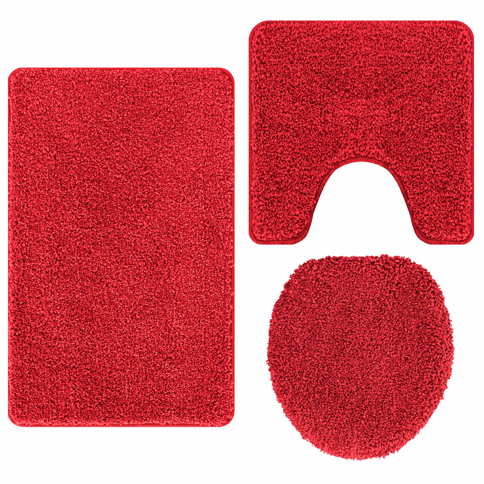VidaXL juego de alfombrillas de baño antideslizantes 3 pzs pp rojo