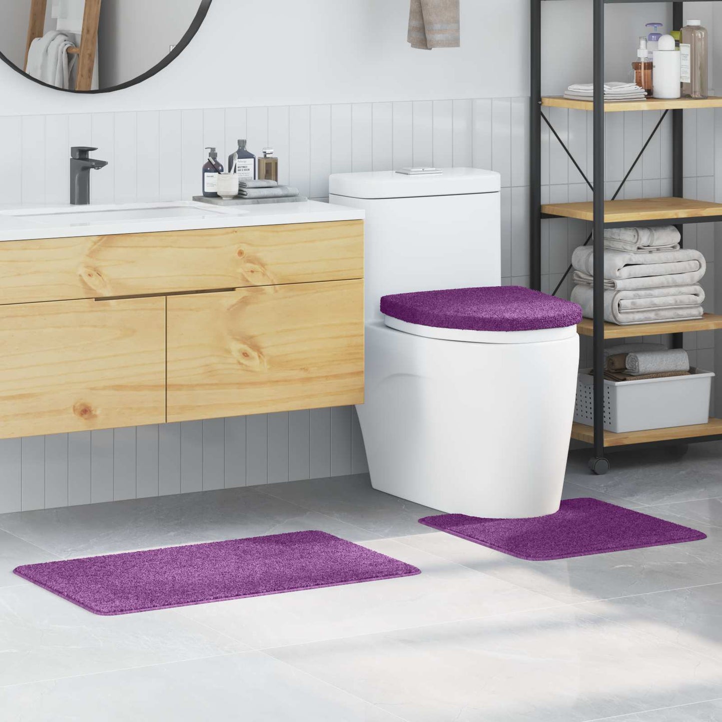 VidaXL juego de alfombrillas de baño antideslizantes 3 pzs pp violeta