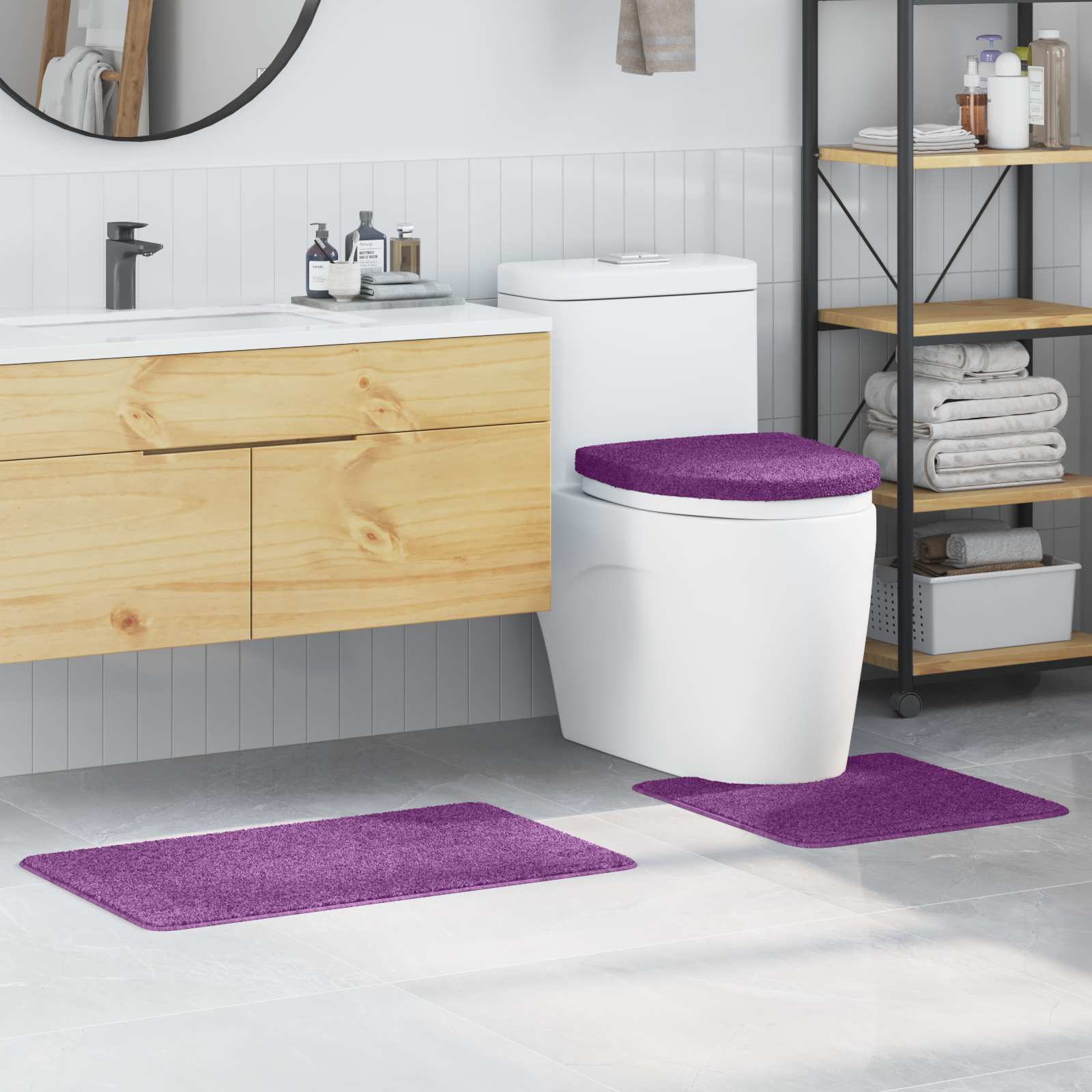 VidaXL juego de alfombrillas de baño antideslizantes 3 pzs pp violeta