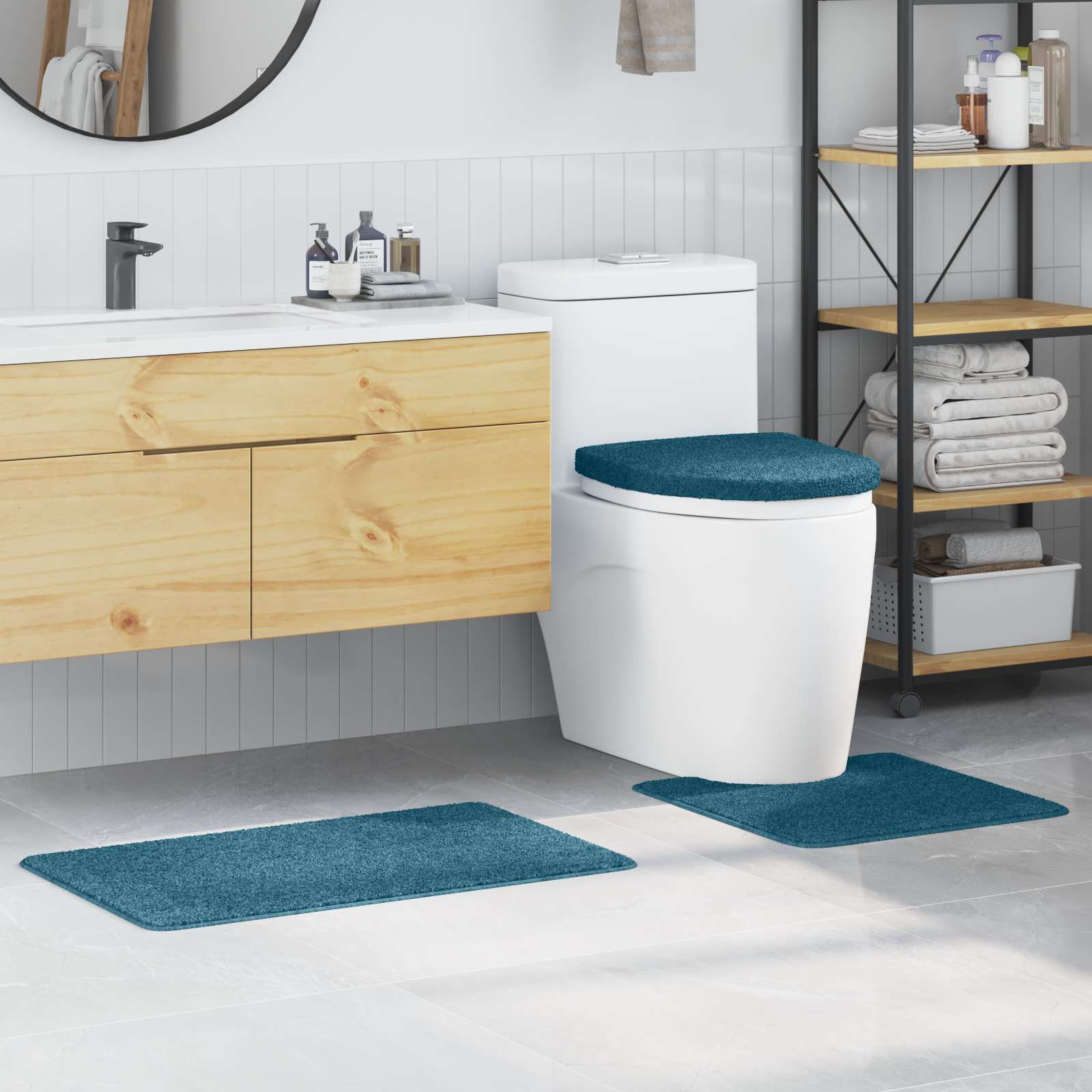 Set tappetini da bagno antiscivolo Vidaxxl 3 pezzi blu pp