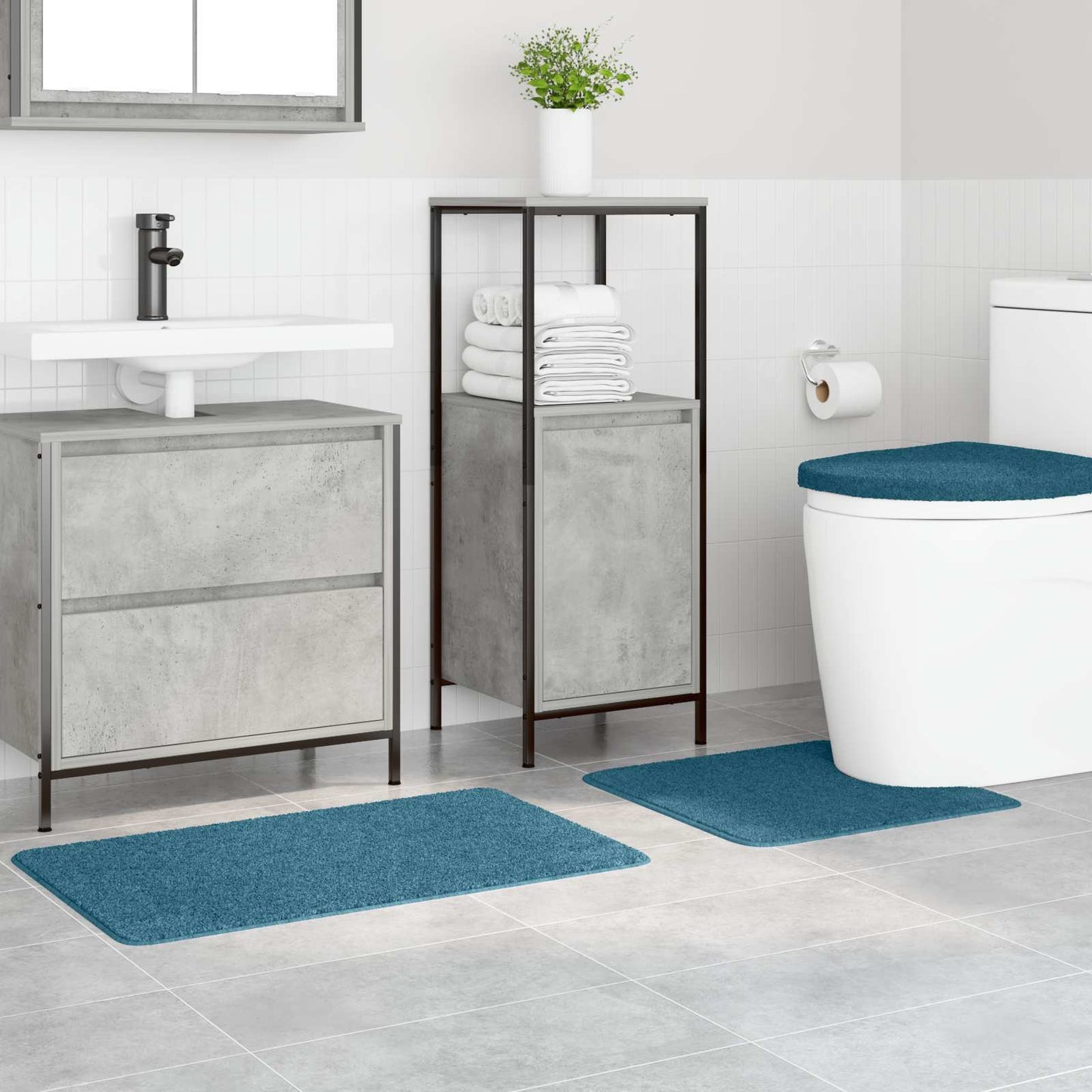 Set tappetini da bagno antiscivolo Vidaxxl 3 pezzi blu pp