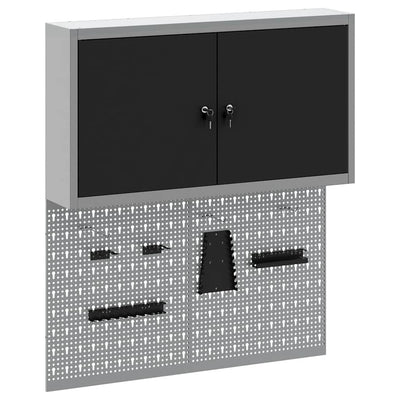 Vidaxl gereedschapskast set met plank 3 pcs zwart gepoedercoat staal