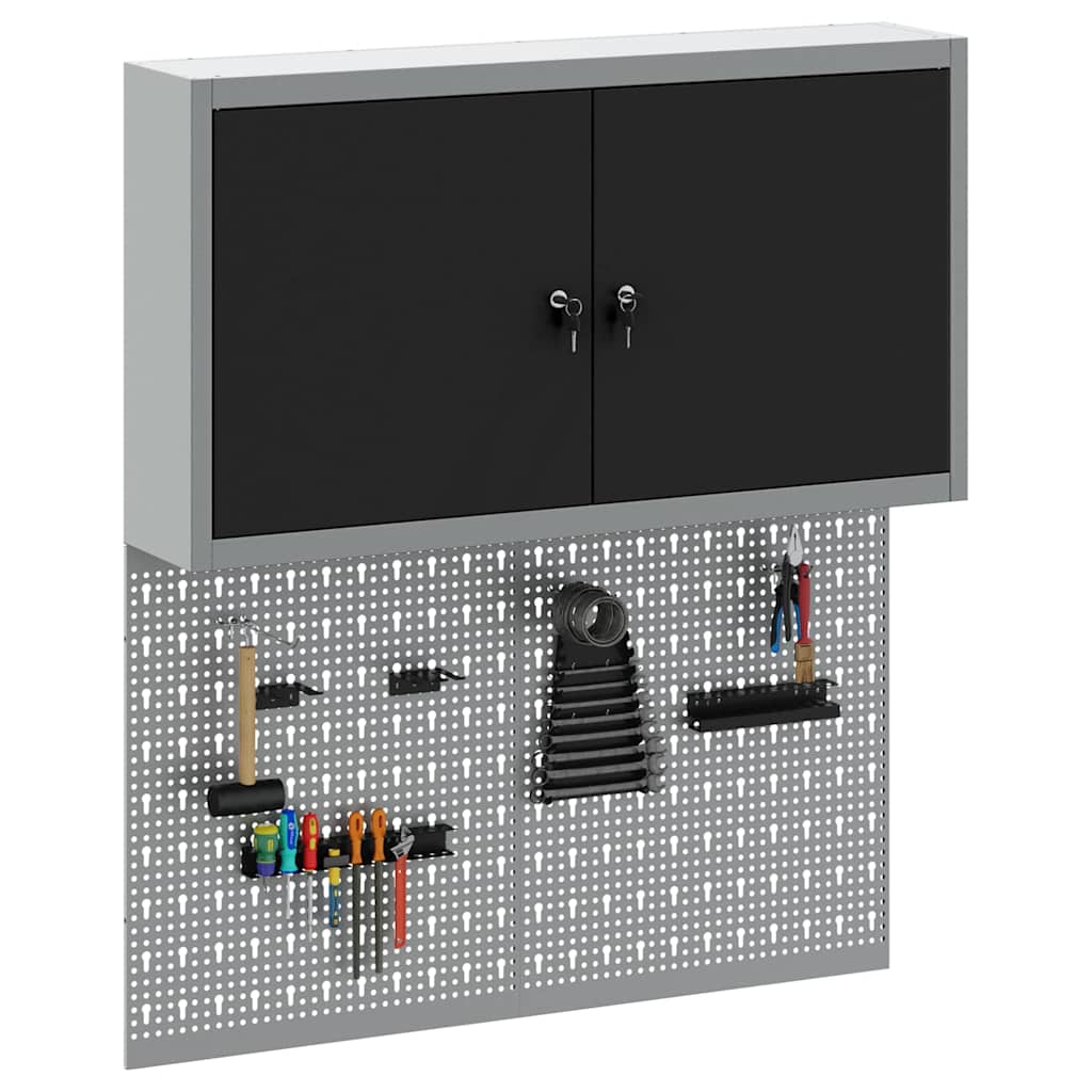 Set armadio portautensili Vidaxxl con ripiano 3 pezzi in acciaio verniciato a polvere nera