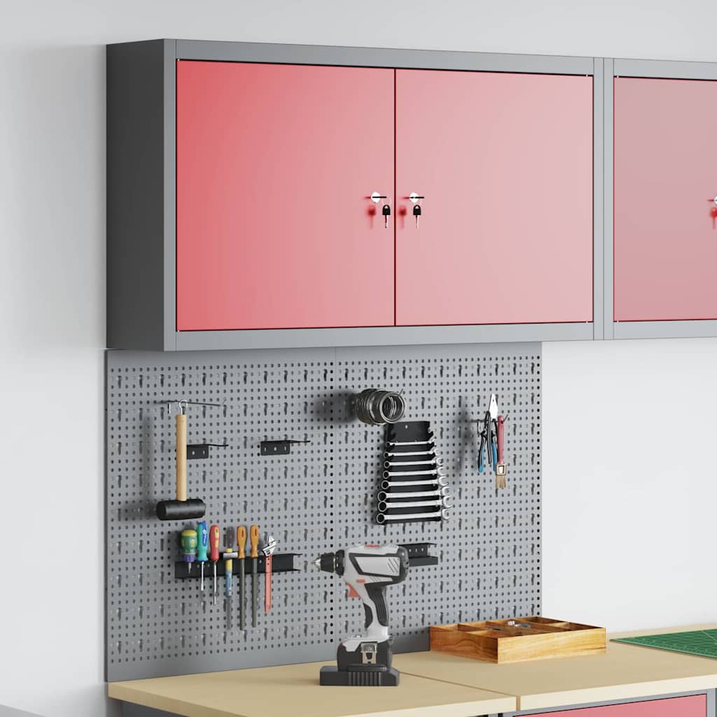 Set armadio portautensili Vidaxxl con ripiano 3 pezzi in acciaio verniciato a polvere rosso