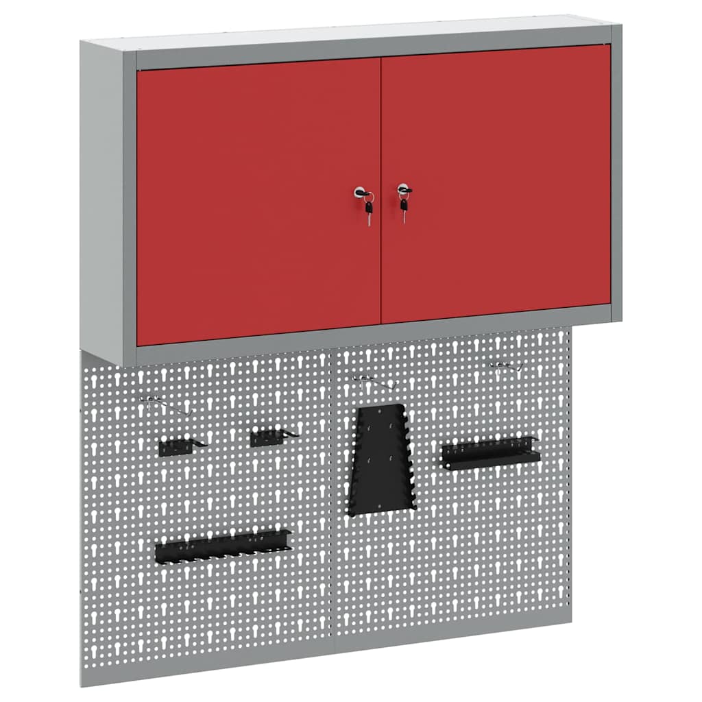 Set armadio portautensili Vidaxxl con ripiano 3 pezzi in acciaio verniciato a polvere rosso