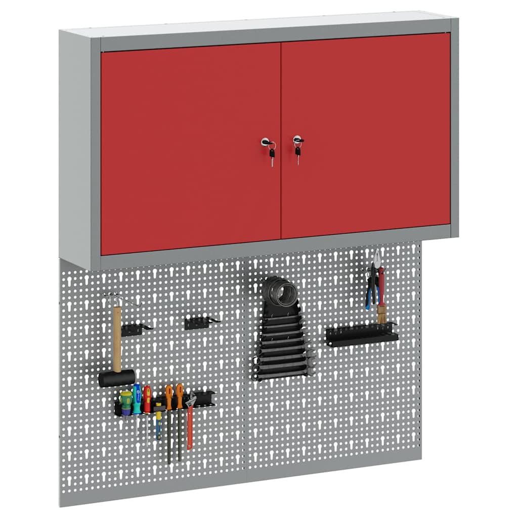 Set armadio portautensili Vidaxxl con ripiano 3 pezzi in acciaio verniciato a polvere rosso