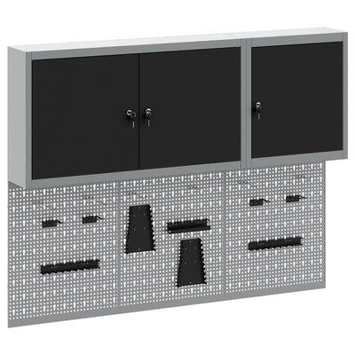 Vidaxl gereedschapskast set met plank 5 pcs zwart gepoedercoat staal