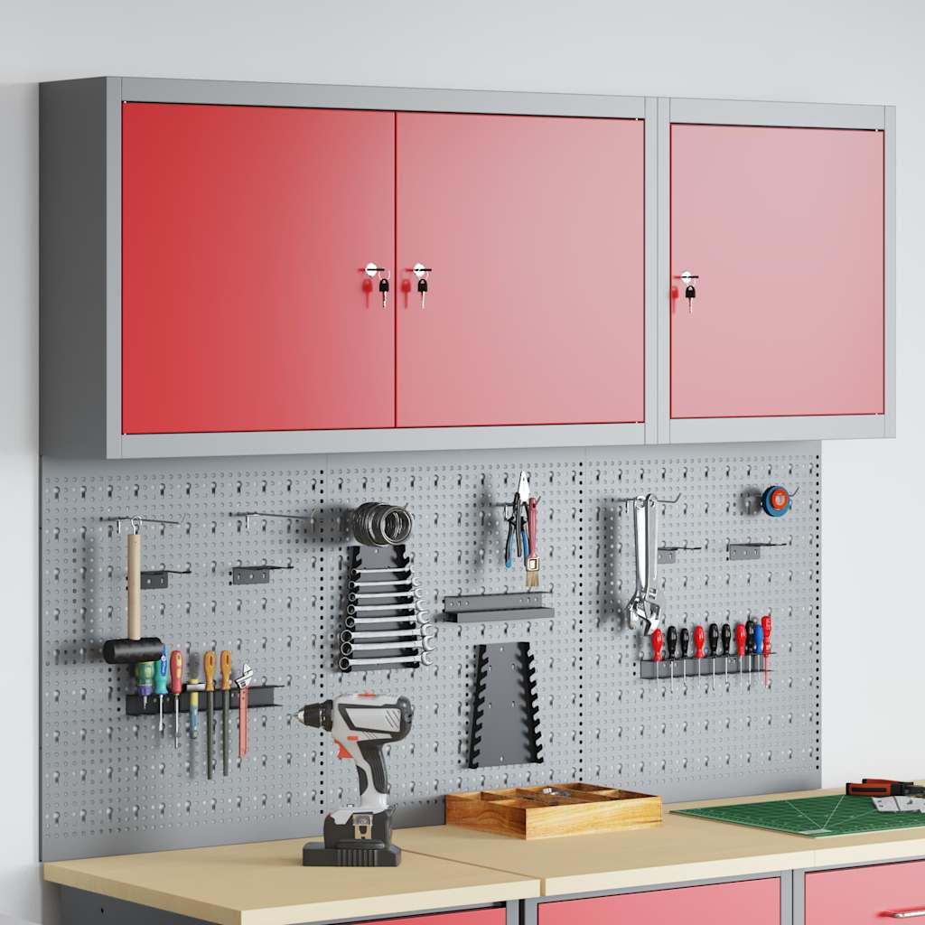 Set armadio portautensili Vidaxxl con ripiano 5 pezzi in acciaio verniciato a polvere rosso