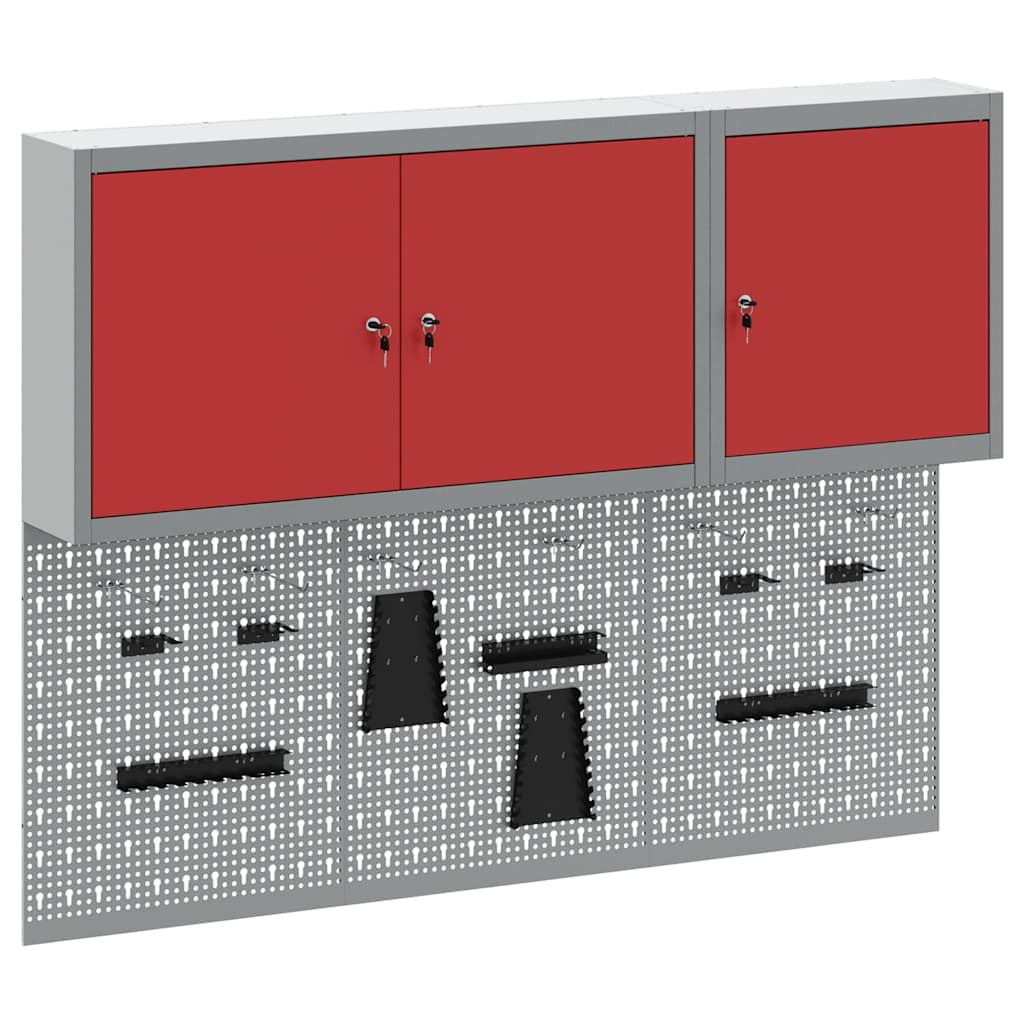 Set armadio portautensili Vidaxxl con ripiano 5 pezzi in acciaio verniciato a polvere rosso
