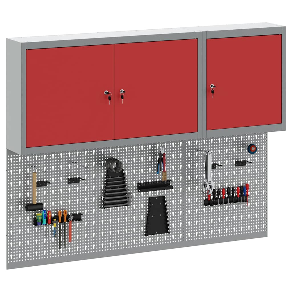 Set armadio portautensili Vidaxxl con ripiano 5 pezzi in acciaio verniciato a polvere rosso