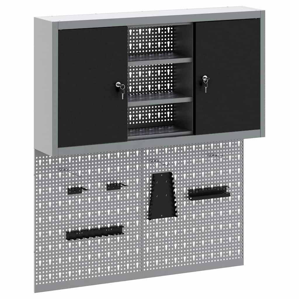 Set armadio portautensili Vidaxxl con ripiano 3 pezzi in acciaio verniciato a polvere nera